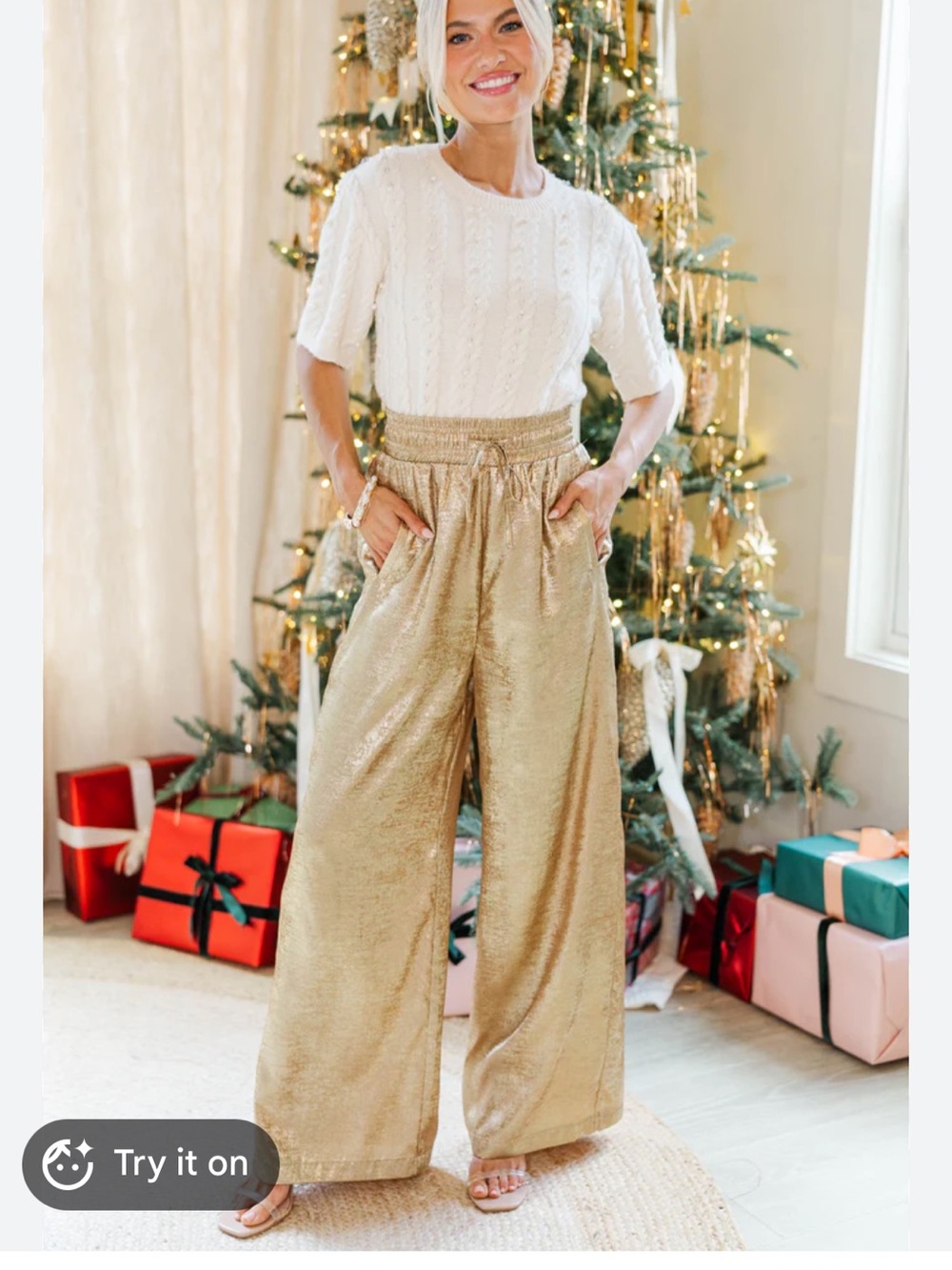 Zara NWT gold satin flowy pants 5344/112